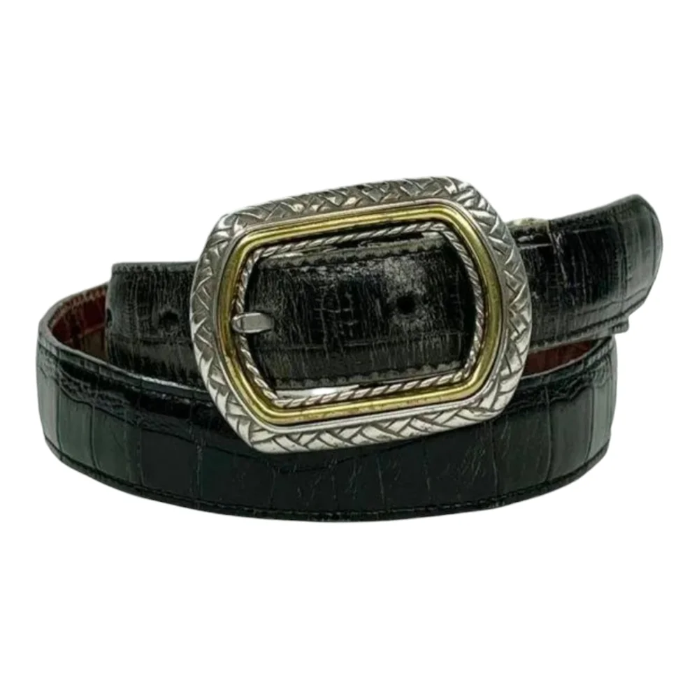 Brighton Marcus Belt 30 M Reversible Black Brown Croc Leather Silver Gol…